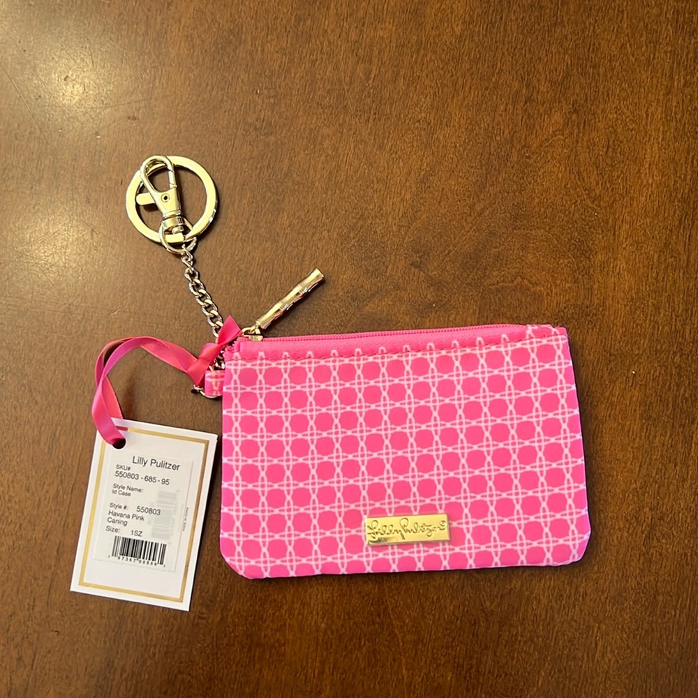 Lilly Pulitzer pink ID case with keychain - Picture 1 of 6